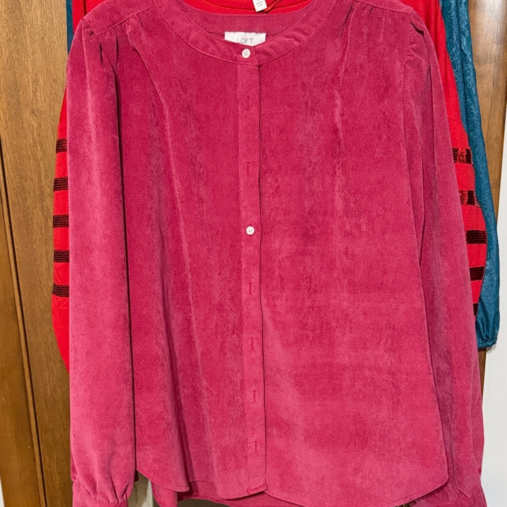 LOFT Fuchsia Ribbed Corduroy Top